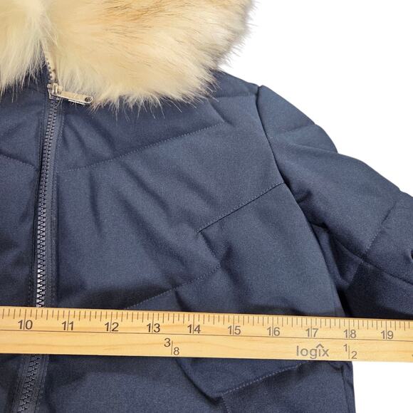 NWT Sam Edelman Women’s Dark Blue Puffer Jacket Fur Hooded Quilted Size XS Coat - Picture 13 of 13